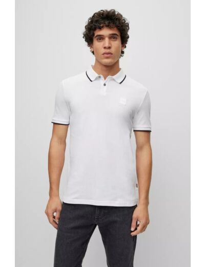 Polo à liserés BOSS blanc en coton stretch