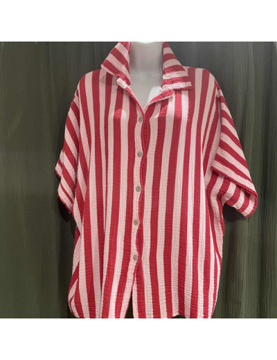 Chemise Femme Rayures Rouges & Blanches | Chemise Oversize Été Style Tunique | Tissu Gaufré
