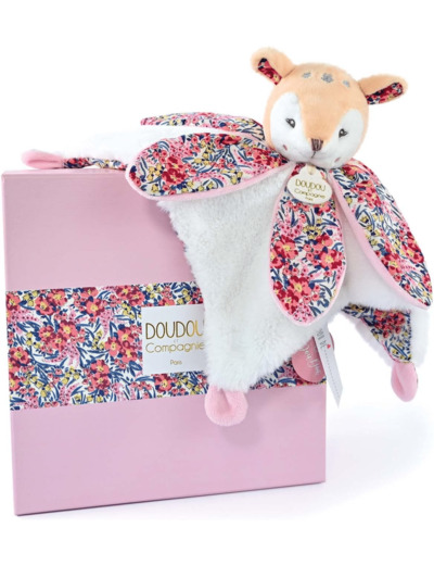 Doudou et Compagnie - BOH'AIME - Doudou Faon Blanc avec Pétales - Boite Cadeau - 27 Cm - Idée Cadeau de Naissance Fille et Garçon - Garantie Doudou Perdu - DC4021 Doudou Pétales - Faon