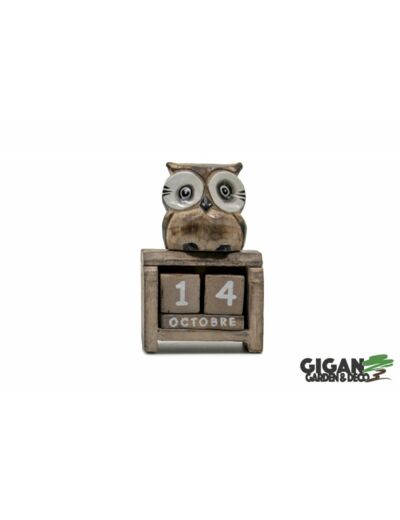 CALENDRIER EN BOIS OWL MINI WHITE WASH COLOUR13X7CM