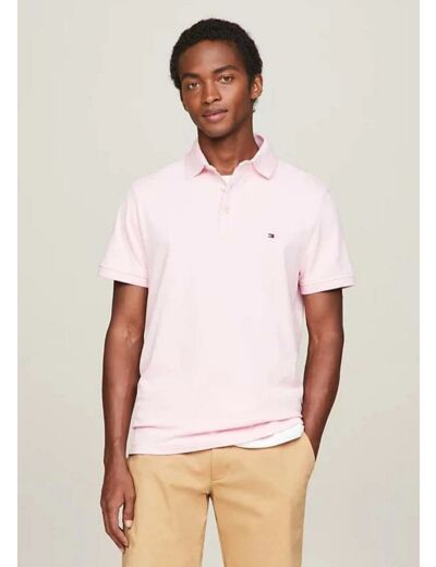 Polo Tommy Hilfiger ajusté rose en coton bio stretch