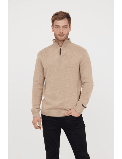 Pull demi zip Lee Cooper beige en laine