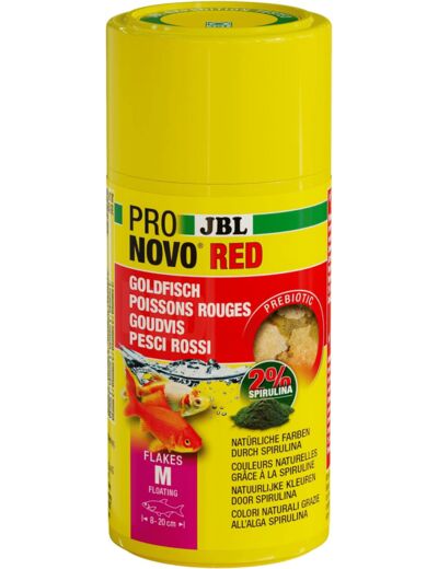 JBL PRONOVO RED FLAKES, Aliment de Base pour Poissons Rouges de 8-20 cm, Flocons pour Poissons, taille M, 100 ml taille M, 100 ml (Lot de 1) Rouge