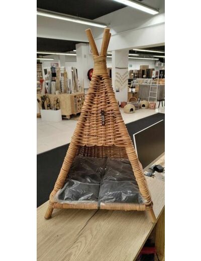 Tipi Pour Chien + Coussin Rotin Miel Jaune/Noir