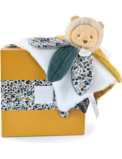 Doudou et Compagnie - BOH'AIME - Lion Doudou Pétale - Boîte Cadeau - Doudou Jaune - 27 Cm - Idée Cadeau de Naissance Fille et Garçon - Garantie Doudou Perdu - DC4025 Doudou Pétales - Lion