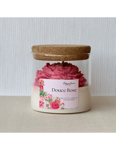 Bougie Artisanale à la Rose - Cire de Soja avec Fleur de Pivoine, Parfum de Grasse, 50h de diffusion