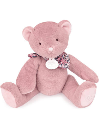 Doudou et Compagnie - L'OURS DOUDOU - Peluche Ours Rose - Pour Enfants dès la Naissance - 25cm - Apaisant et Réconfortant - Compagnon de Douceur avec Foulard Élégant