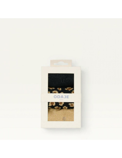 PACK DE 3 CHAUSSETTES FANTAISIE PAILLETTES ET LEOPARD NOIR DORE - ODAJE