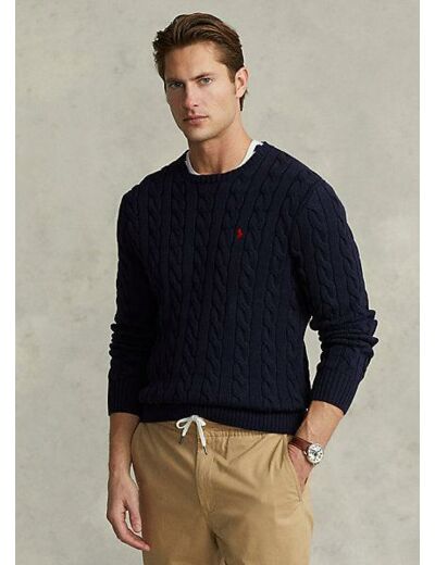 Pull torsadé Ralph Lauren marine en coton