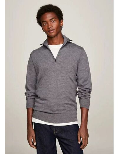 Pull demi zip Tommy Hilfiger gris en laine