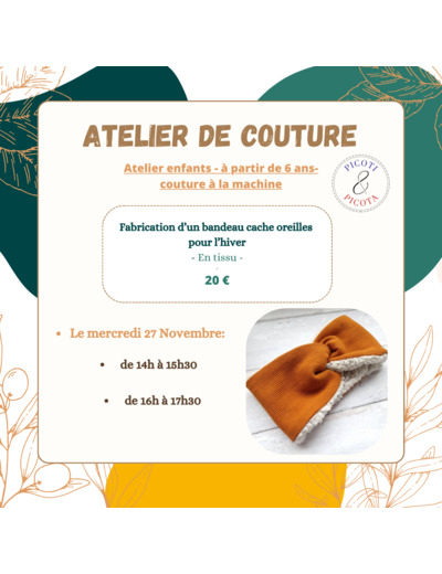 ATELIER DE COUTURE- Fabrication d’un bandeau cache oreilles pour l’hiver