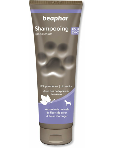 BEAPHAR – Shampoing premium pour chiot – Aux polyphénols de raisin, aux extraits naturels de fleurs de coton & fleurs d’oranger – Nettoie et laisse un pelage parfumé – pH neutre & sans parabens– 250ml 250 ml