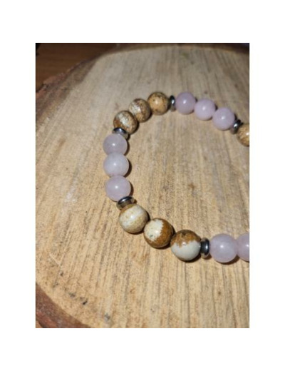 Bracelet jaspe paysage, quartz rose