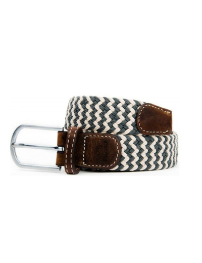 Ceinture tressée Billybelt grise et blanche en cuir