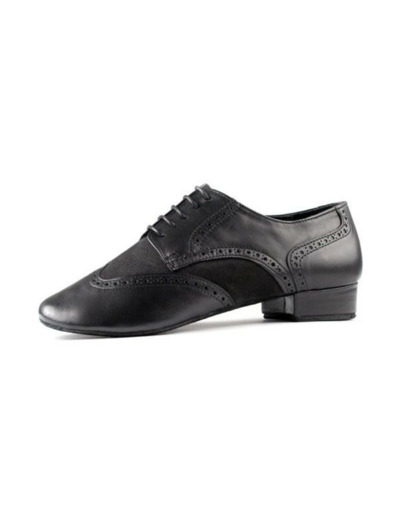 PD042 - Chaussures de tango en vernis nubuck noir et cuir mat noir - PortDance