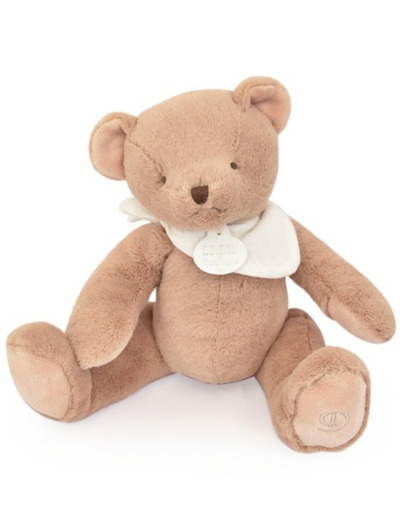 Doudou et Compagnie - L'OURS DOUDOU - Peluche Ours Marron Clair - Cadeau Naissance pour Filles et Garçons - 25cm - Apaisant et Réconfortant - Compagnon de Douceur