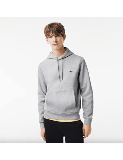 Sweat à capuche Lacoste gris en coton bio