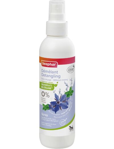 BEAPHAR – Spray Démêlant Labellisé ECOCERT pour Chien et Chat – Contient de l'Aloe Vera, de l'huile de Bourrache et de la Menthe Bio – pH Neutre – sans Parabène/Silicone/Colorant/Alcool – 200 ML Démêmant