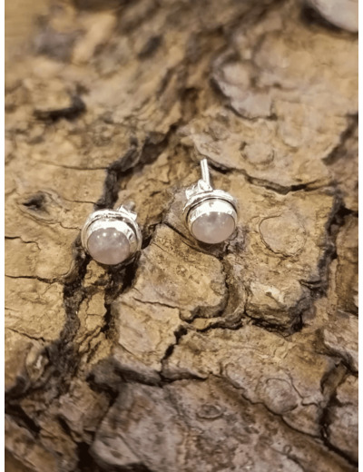 Boucles d'oreilles Puces en argent - QUARTZ ROSE - LITHOSPHERE FRANCE - Sur le trottoir d'en face