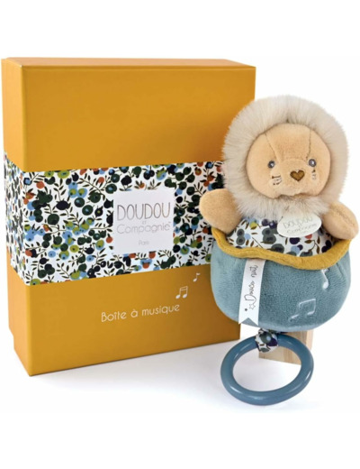 Doudou et Compagnie - Boh'aime - Boîte à Musique Lion- Jaune - 20cm - Cadeau Naissance - Jolie boîte Cadeau