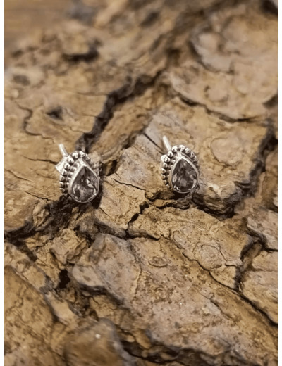 Boucles d'oreilles Puces en argent AMETHYSTE - LITHOSPHERE FRANCE - Sur le trottoir d'en face