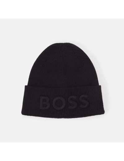 Bonnet à revers BOSS noir en laine