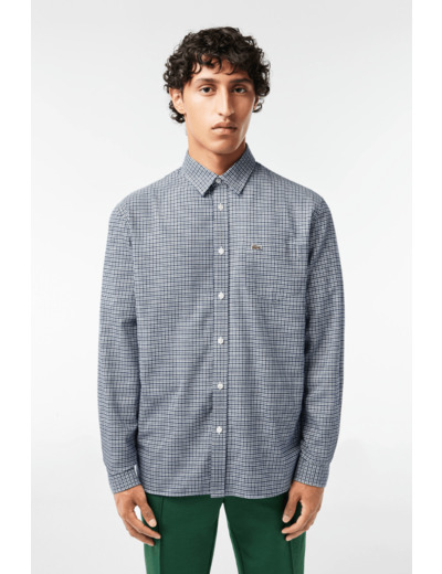 Chemise à carreaux Lacoste droite marine en coton bio