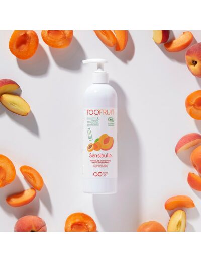 Toofruit Sensibulle Gelée de Douche Haute Tolérance Abricot Pêche Bio.