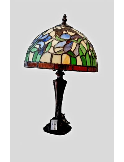 Lampe Tiffany Art Nouveau - Iris Bleu & papillons PM - H 41 cm - De Ryck