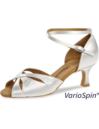 141-077-092-Y - Chaussures de danses latines en satin blanc, talon 5cm, Modèle VEGAN, semelle Variospin- Diamant