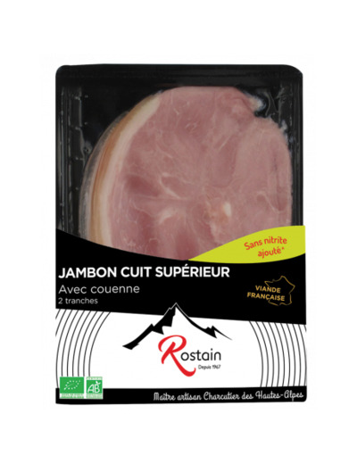 Jambon cuit supérieur avec couenne 2 tranches - Abc Bio