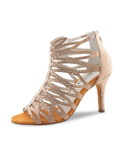 Celeste 800-75 - Chaussures de danse montantes en daim beige et strass - Anna Kern