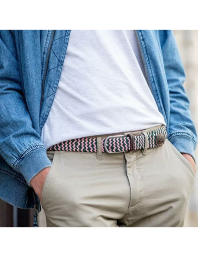 Ceinture tressée Billybelt rose et verte en cuir