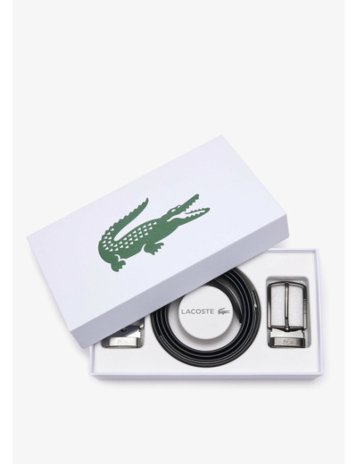 Coffret ceinture 2 boucles Lacoste en cuir noir