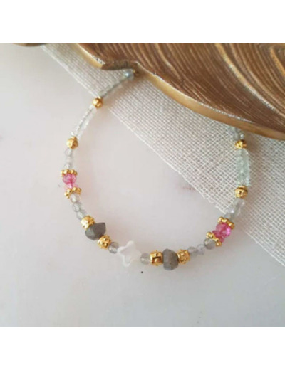 BRACELET LIVIA LABRADORITE, NACRE, TOPAZE ROSE - GINANDGER