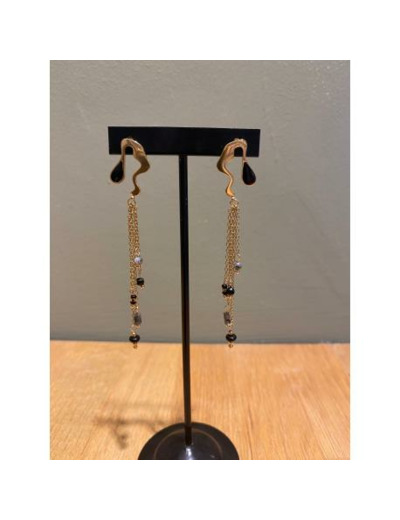 Boucles pendantes or et noires  - IKITA