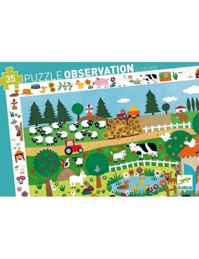 DJECO - Puzzle Observation - La Ferme - 35 Pièces - Maman et bébé