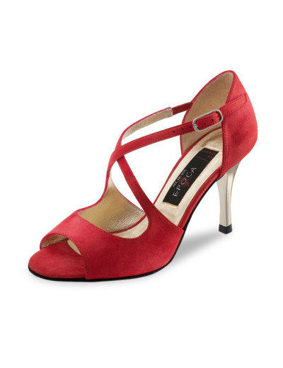 Flavia - Chaussures de salsa/tango en nubuck rouge et talons laqué - Nueva Epoca